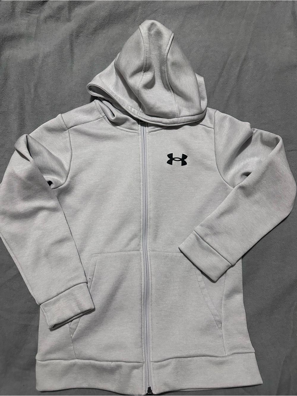 Under Armour Kids Light Gray Full Zip Hoodie with Black Logo